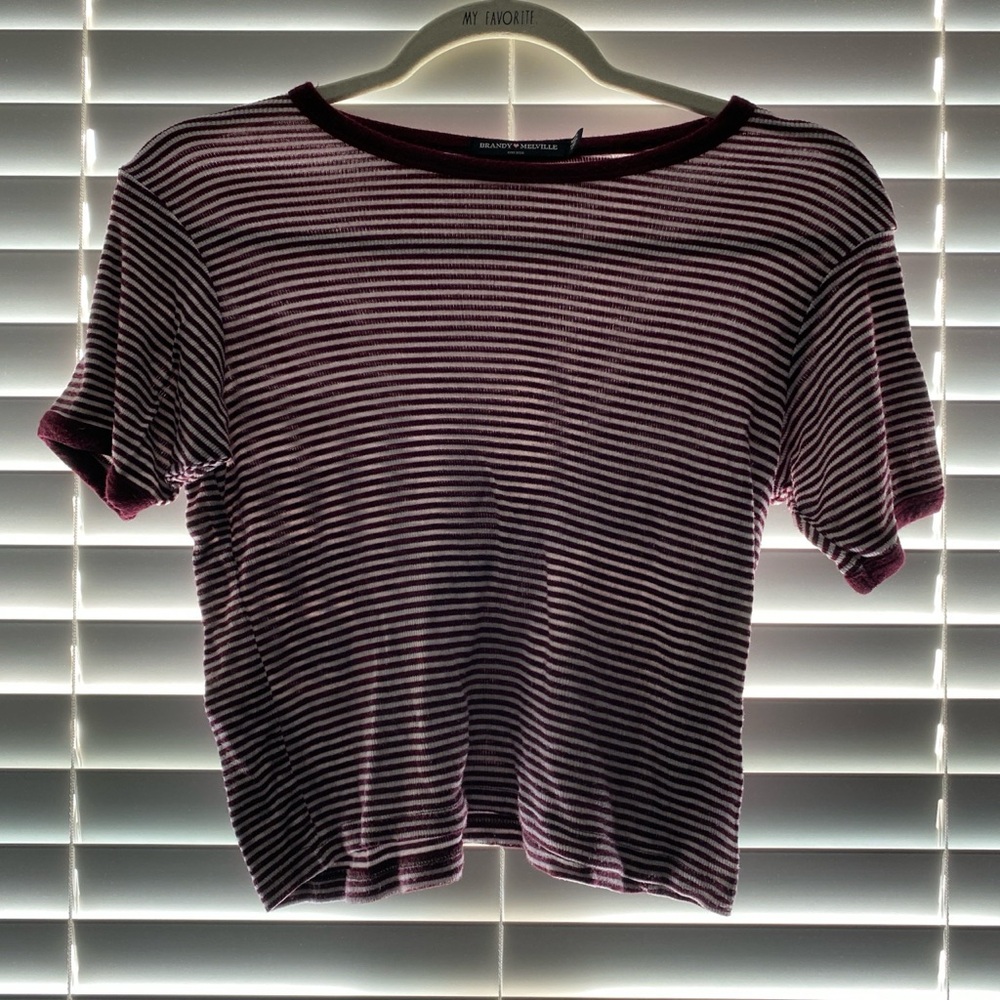 Brandy Melville Burgundy and White Striped Tee